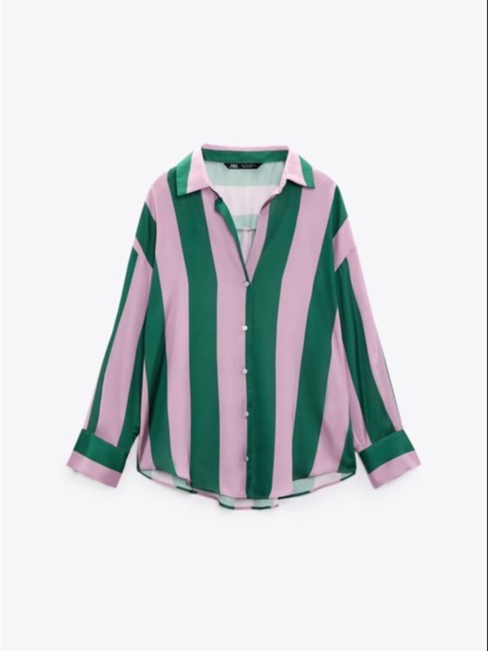 ZARA Striped Button-Up Shirt in Lilac Pink & Green